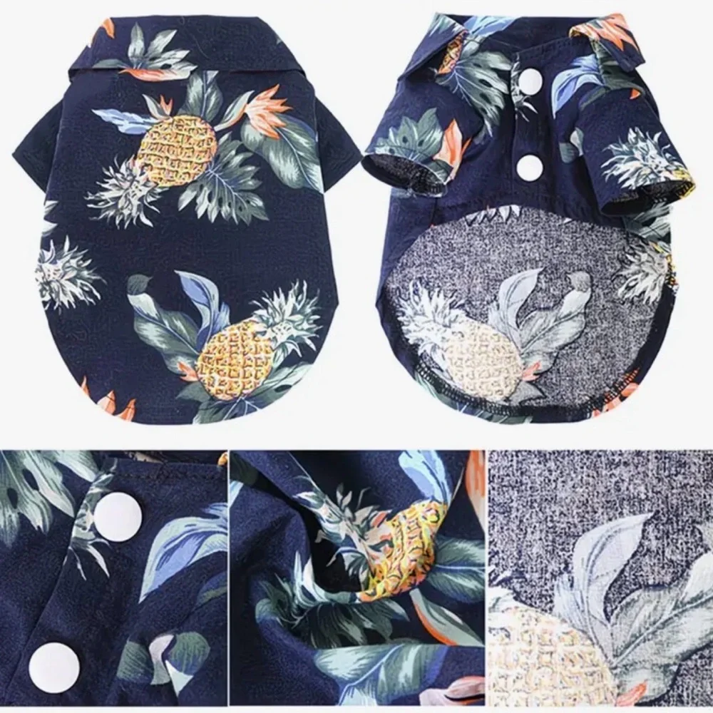 2 pk Floral Hawaiian Shirt Pineapple Palm Tree Beach Cat or Dog Sz L - Picture 10 of 12